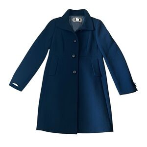 J. Crew Black Wool Trench Coat Long Coat Button Pleated Women’s Size 4